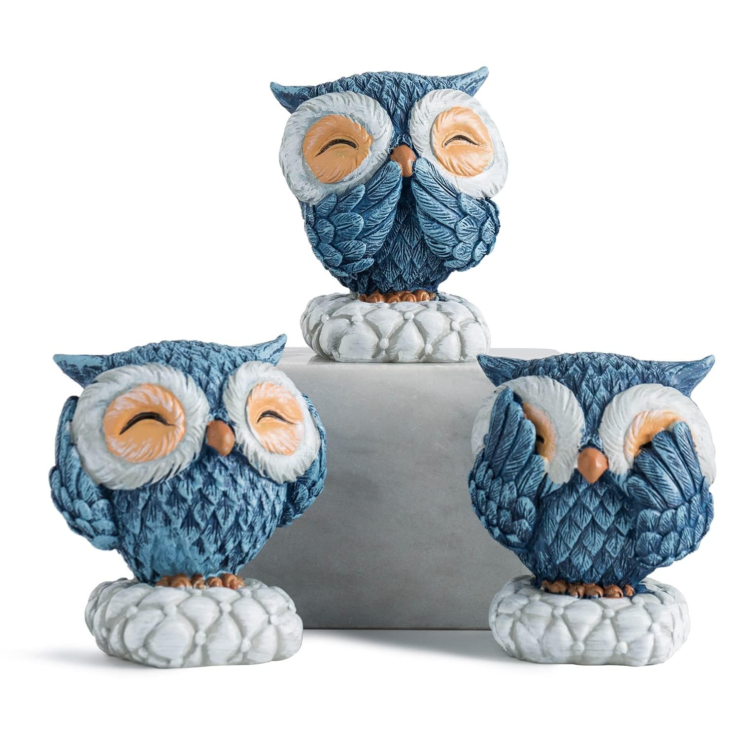 Owl Garden Statues,Set of Assorted Styles, Decorative Figurines for Home and Outdoor Spaces Garden-Patio,Living Room,Gift,Children's Room,Home Office,Yoga-Meditation Space,Entrance Hall (Blue)