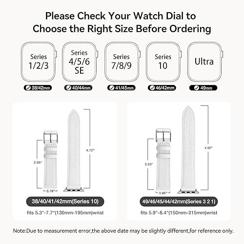 Miniatura 8 de Bestig - Correa de repuesto para Apple Watch de 1.49, 1.57, 1.65 pulgadas y 1.73pulgadas, de cuero auténtico, para iWatch series 6, SE, 5, 4, 3, 2,