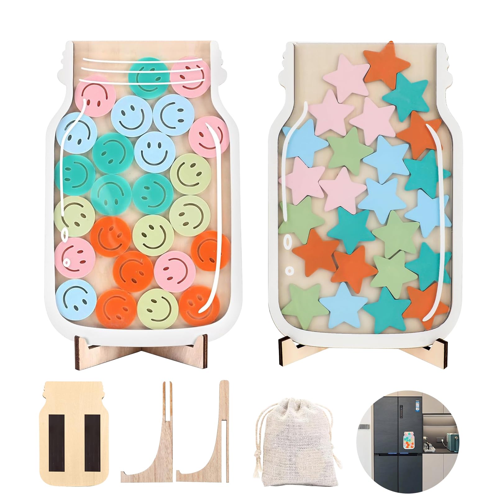 2Pack Reward jar reward jar magnetic,Smiley Face Reward Behavior Jar for Kids,Reward Jar With Stars,reward jars for children Motivate Good Behavior Reward Jar For Boys And Girls