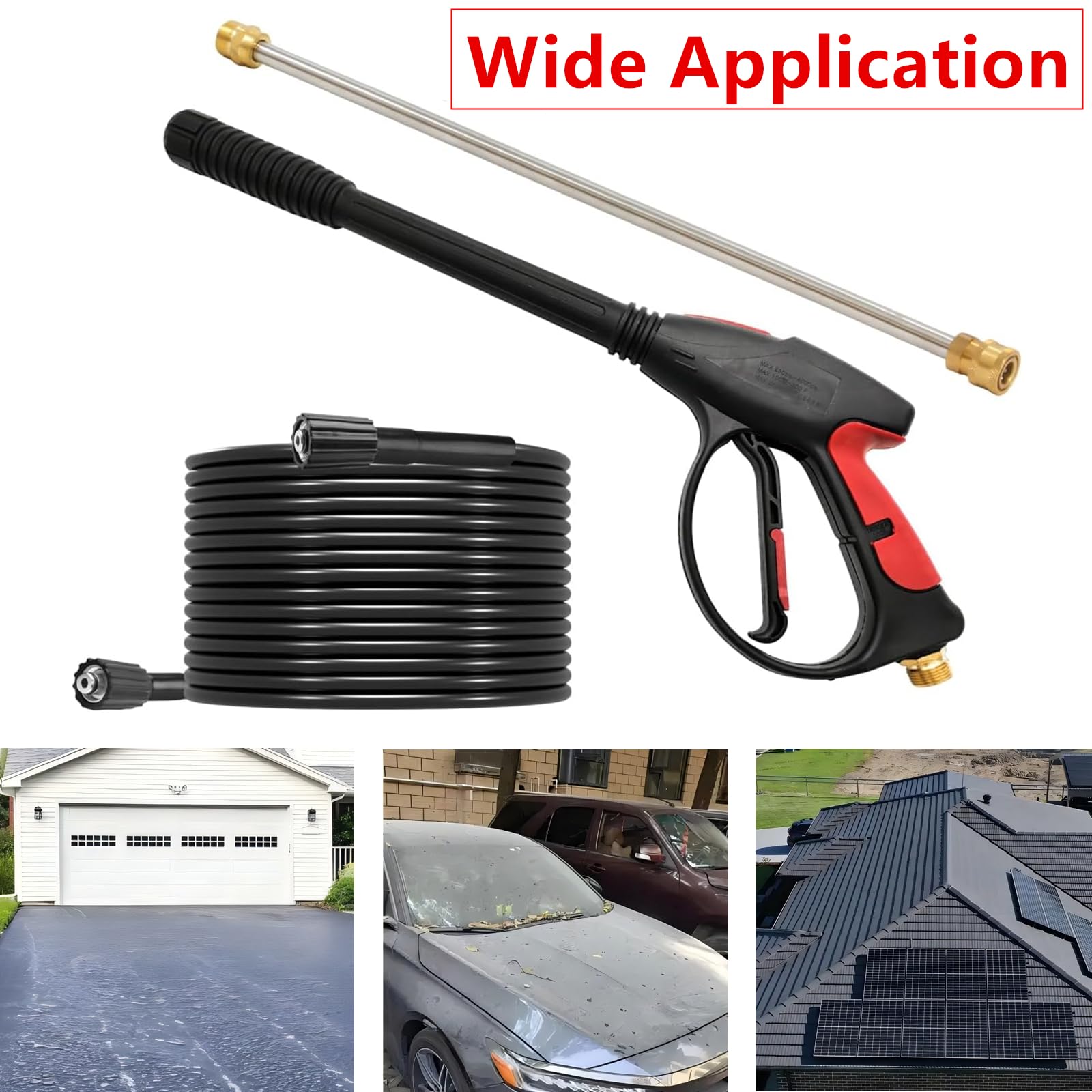 Tubo flessibile per idropulitrice da 26 m, pistola e bacchetta di estensione per idropulitrici a gas ed elettriche, pistola rondella di lunghezza regolabile da 101 cm, tubo di montaggio M22