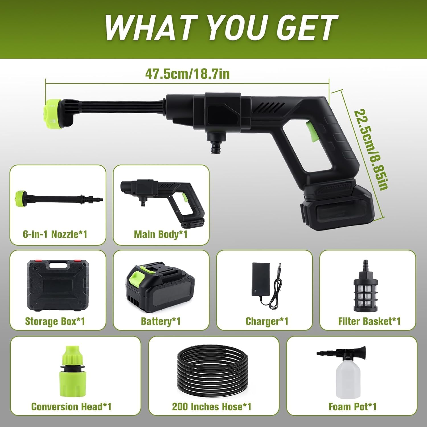 Cordless Pressure Washer,1200PSI Battery Powered with Foam Cannon, 6-in-1 Nozzle, Portable Power Washer for Car, Patio, Home & Garden Cleaning - Image 5