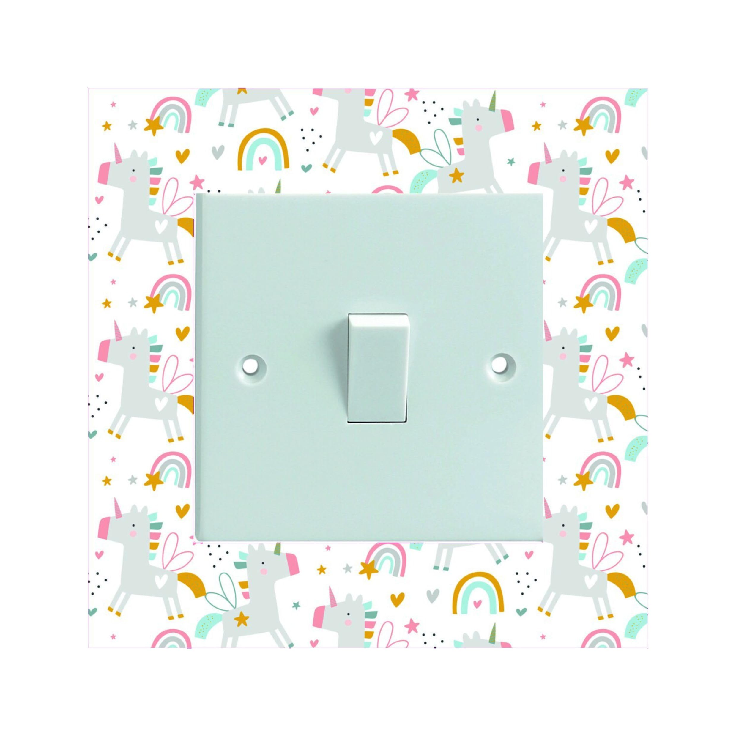 Unicorn and Rainbows White Pattern Electrical Light Switch Surround Printed Vinyl Sticker Decal - Small Rainbows