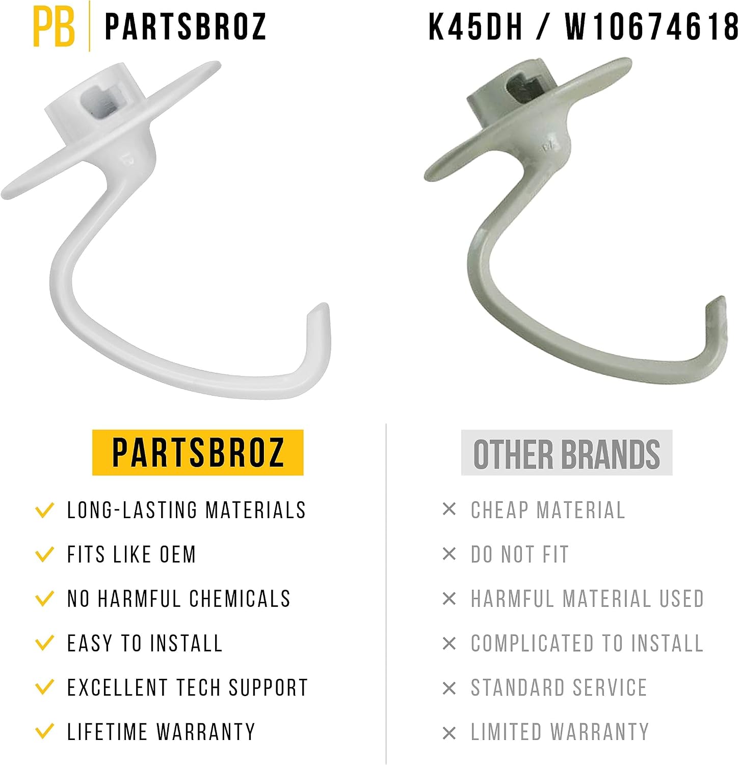 Kitchenaid Dough Hook K45dh Kitchen Aid Stand Mixer Bread Attachment Ksm90 K45ss Ksm150 K45sswh Ksm75 Ksm103 Hookksm90 Ksm150pspt0