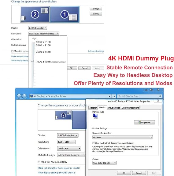 DTECH 4K HDMI Dummy Plug Display Emulator Headless Ghost Adapter Compatible with Windows Mac OSX Linux Support 4kx2k 2160P 1080p for Computer Desktop (fit-Headless, 5 Pack)
