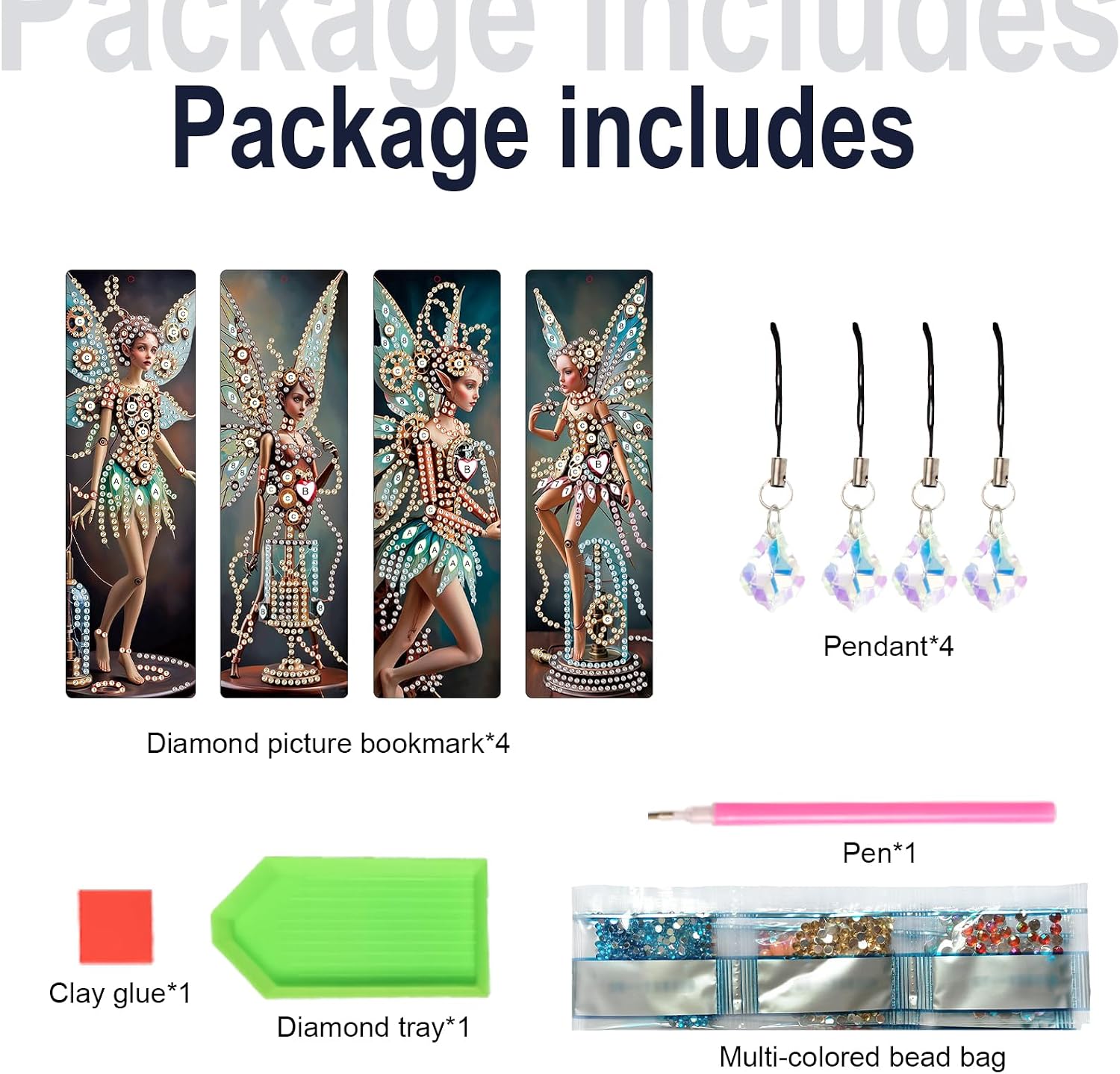 JISHSHAY 4 PCS Diamond Painting Bookmarks Fairy Diamond Art Book Marks for Reading Elf Gem Art Bookmarkers Gem Painting Book Markers Mosaic Kits for Adults DIY Bookmarks Embroidery Bookmarkers image 3