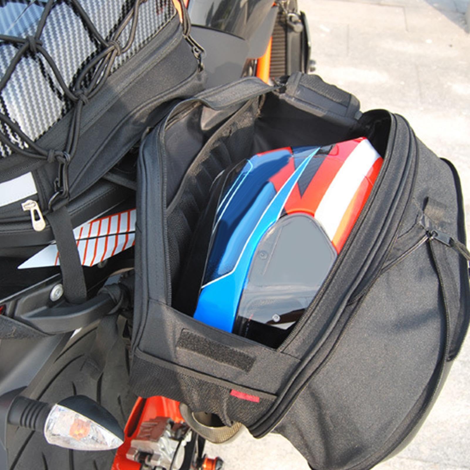 Set di borse laterali per moto - Portaoggetti per sella in PU da 17,7x11,8x8,3 pollici, capacità espandibile di 17,7x11,8x11 pollici, struttura impermeabile, design a installazione rapida | Portapacch