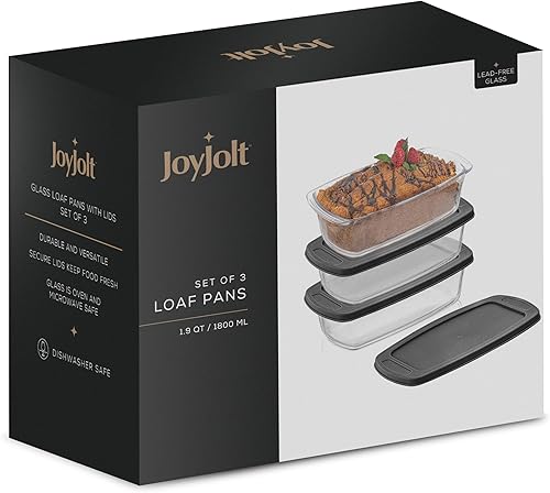 Miniatura 7 de JoyJolt Juego de 3 moldes para hornear pan con tapas. 1.9 cuartos de galón, plato rectangular grande para hornear con tapa. Molde para horno, sartén