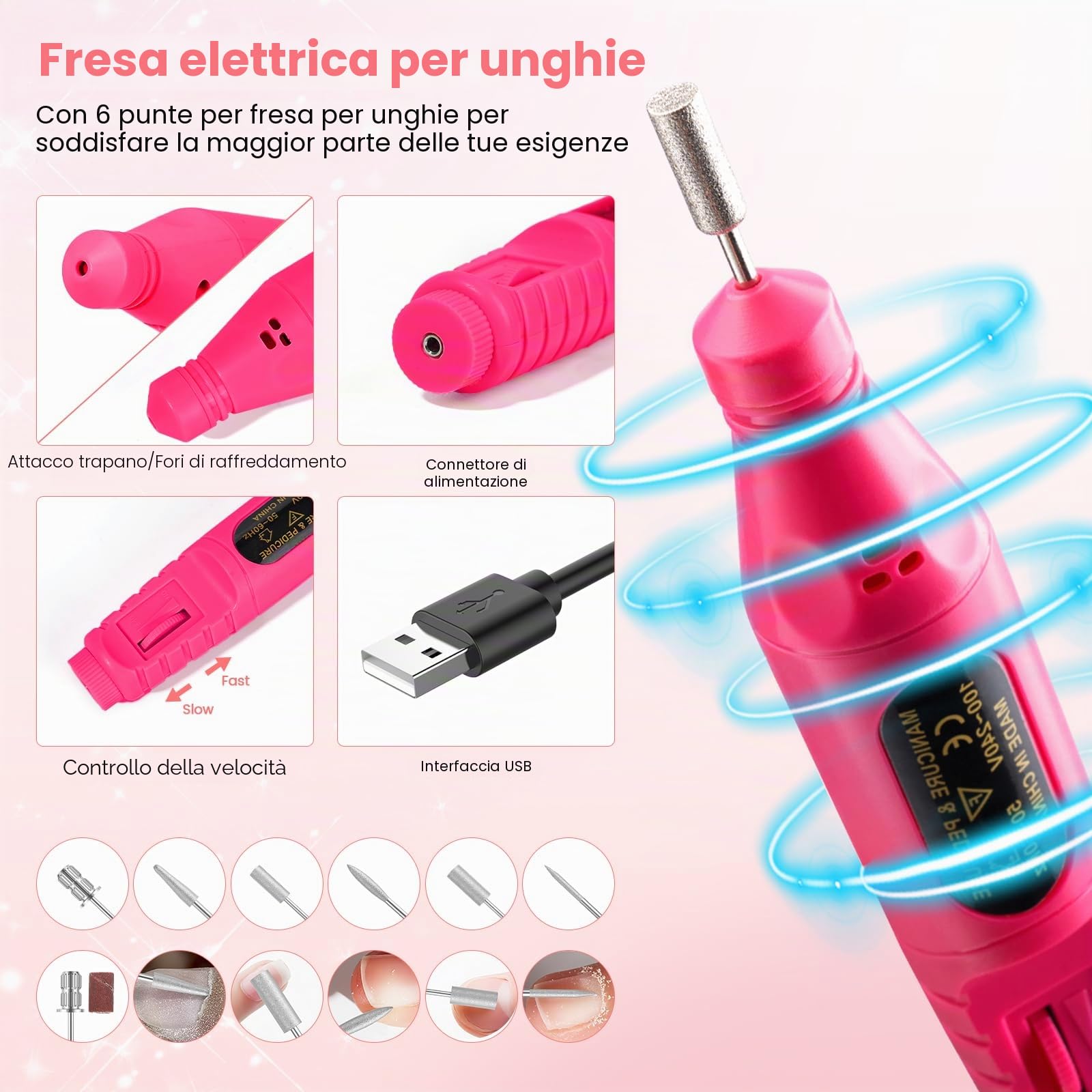 Set per Manicure con Unghie Acriliche Deciniee: Set di Polvere Acrilica per Mano con Lampada UV e Trapano Elettrico per Unghie - Unghie Finte, Pinzette, Cartine - Set Completo per Principianti per