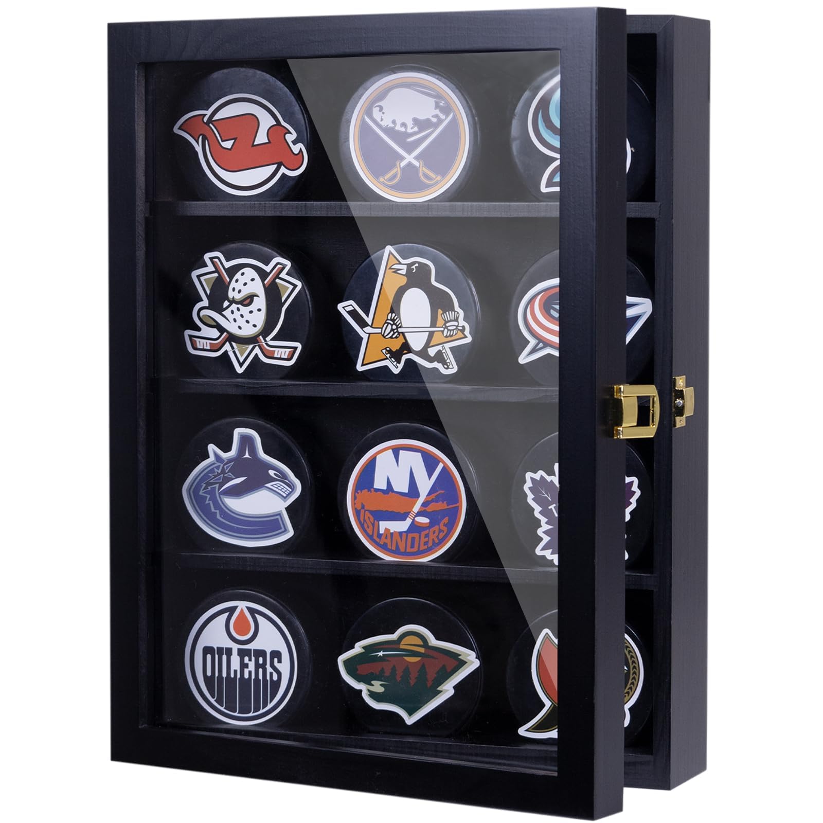 Hockey-Puck-Vitrine, Hockey-Puck-Vitrine, Wandhalterung, Hockey-Puck-Halter, Hockey-Puck-Präsentationsbox, Hockey-Puck-Schattenbox, 12 Stück