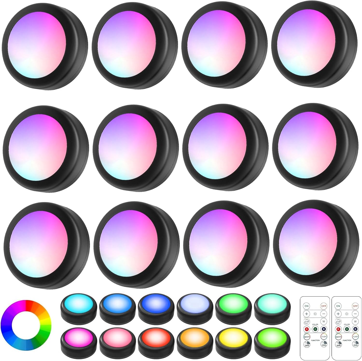 Lilampts LED Puck Lights with Remote Control, Wireless Under