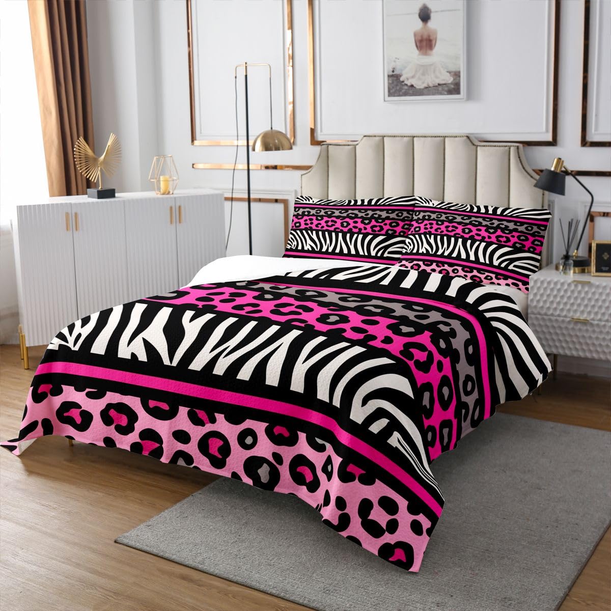 Homemissing Leopardo Stampa Set Copriletto Trapuntato 220x240cm