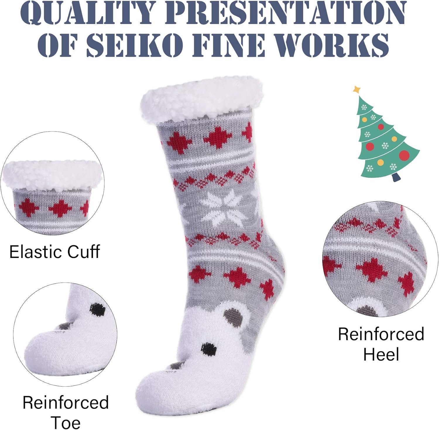 LINEMIN Womens Winter Slipper Socks With Grippers Cozy Warm Cute Fuzzy Slipper Socks - Image 4