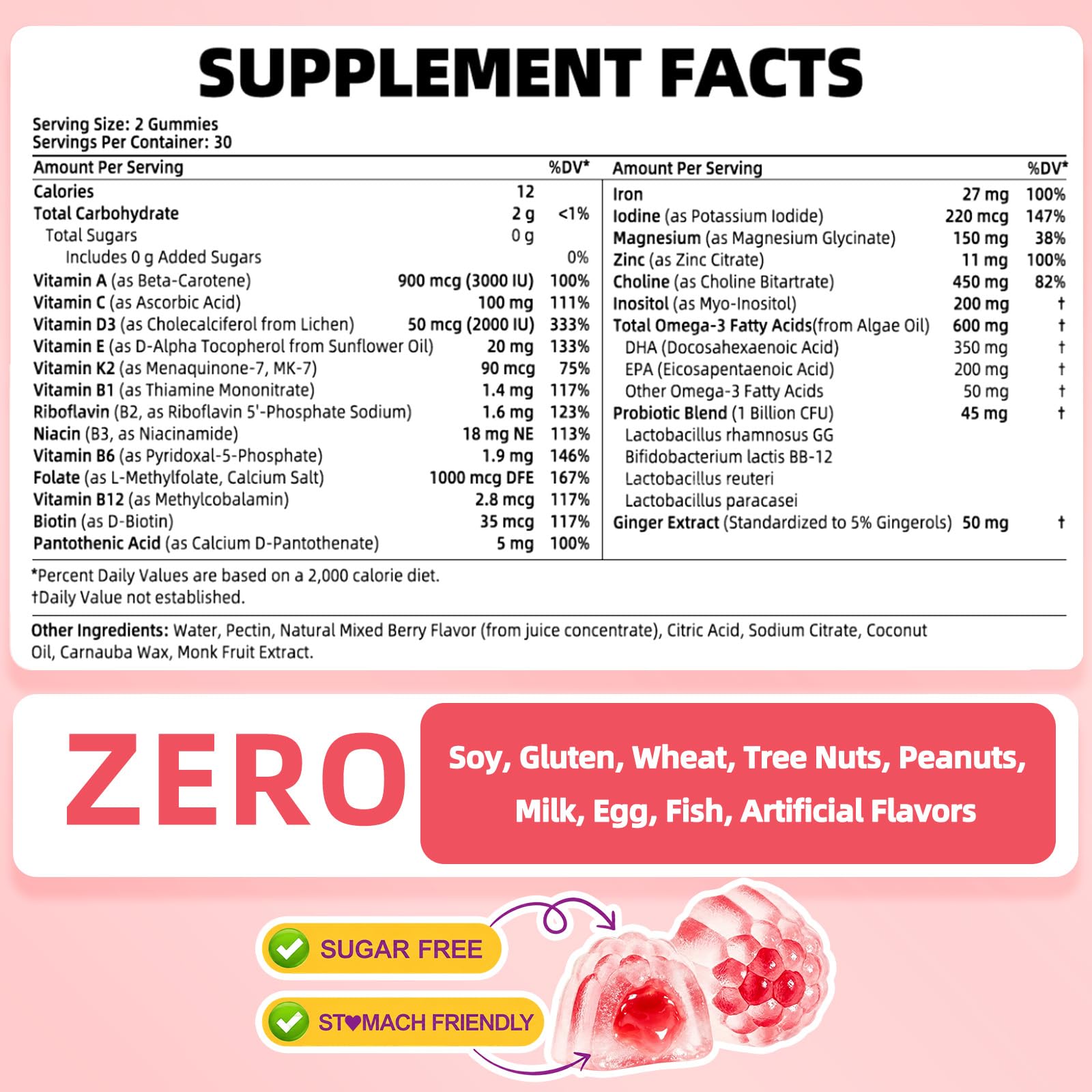 Prenatal Vitamins for Women Gummies w/ DHA Iron Choline Methylfolate, 60Cts — Amazon image 2