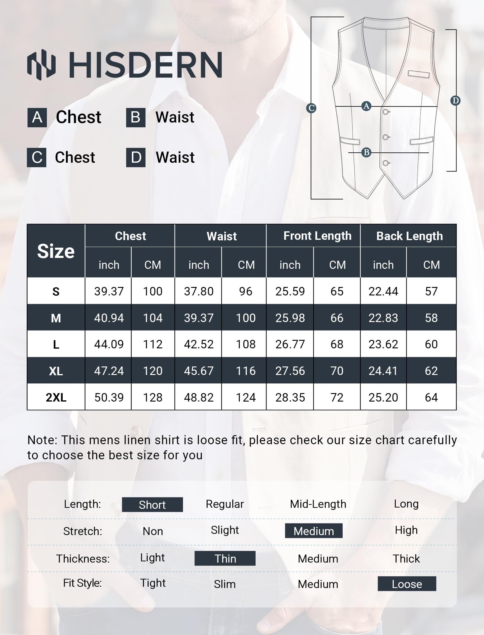HISDERN Gilet d'été pour homme coton et lin avec poches léger et respirant