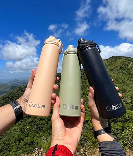 Miniatura 3 de Cubitt - Botella de agua deportiva aislada de 24 onzas, 2 tapas (tapa de café y tapa deportiva de boca ancha), acero inoxidable, doble pared. Fría