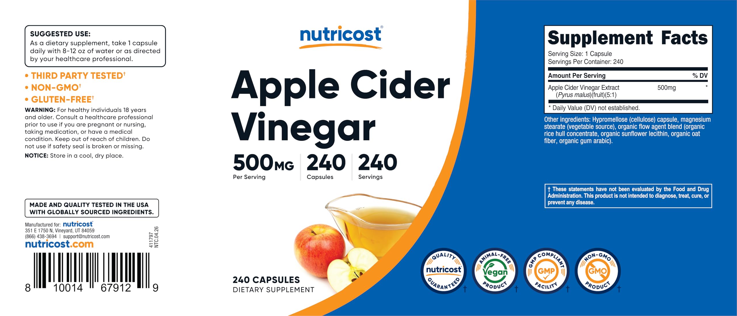 Nutricost Apple Cider Vinegar Capsules 500mg, 240 Vegetarian Capsules — Amazon image 9