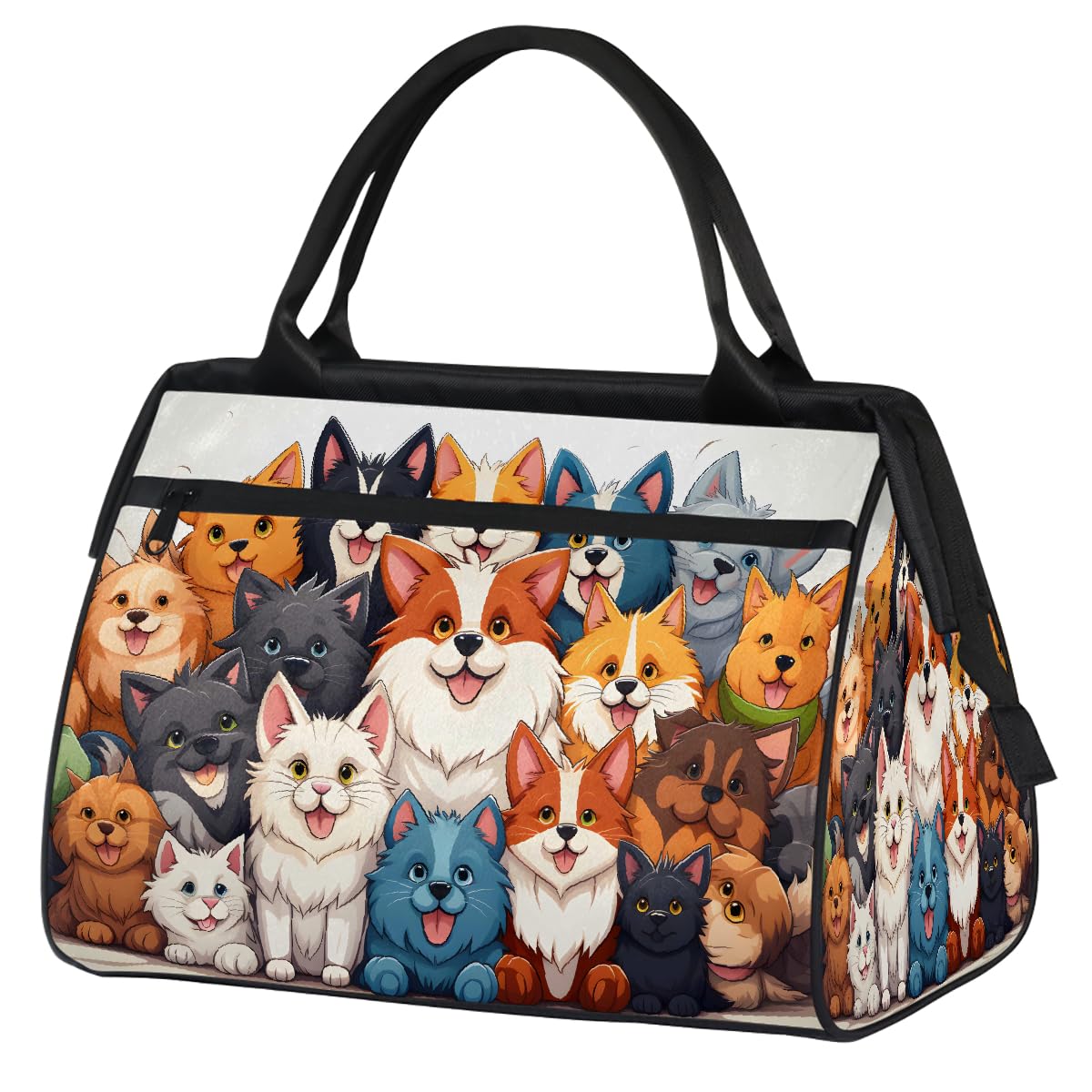 Borsa da palestra con stampa di cane e gatto carino per uomini e donne, borsone sportivo da viaggio impermeabile per il fine settimana borsa da notte leggera da portare a mano