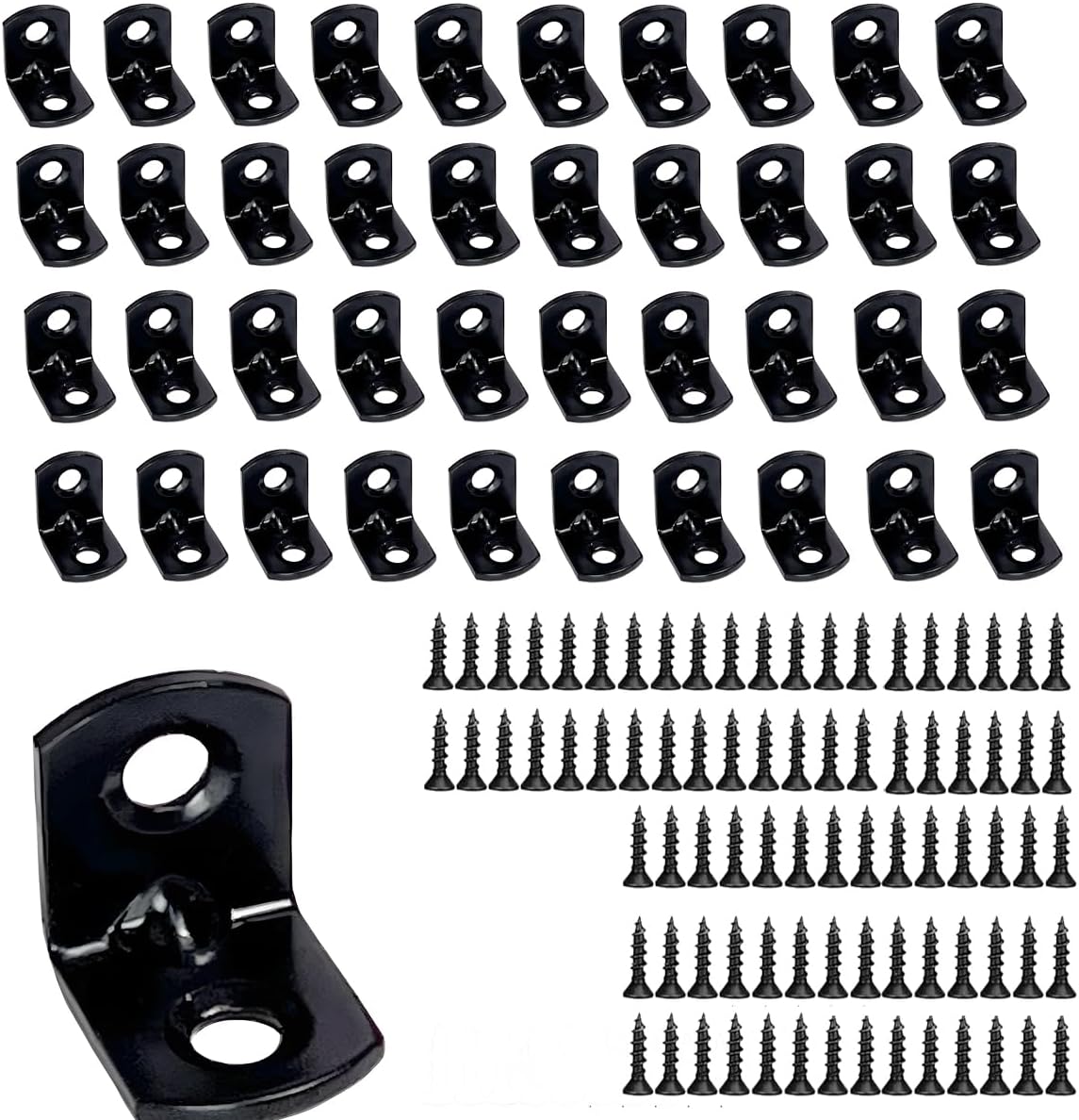 40PCS L Bracket Corner Brace Shelf Brackets 90 Degree Right Angle Bracket Black Thickening Steady Metal Corner Brackets with 80PCS Screws for Wood Cabinets Wardrobes Shelves Bookshelves Sofas Beds