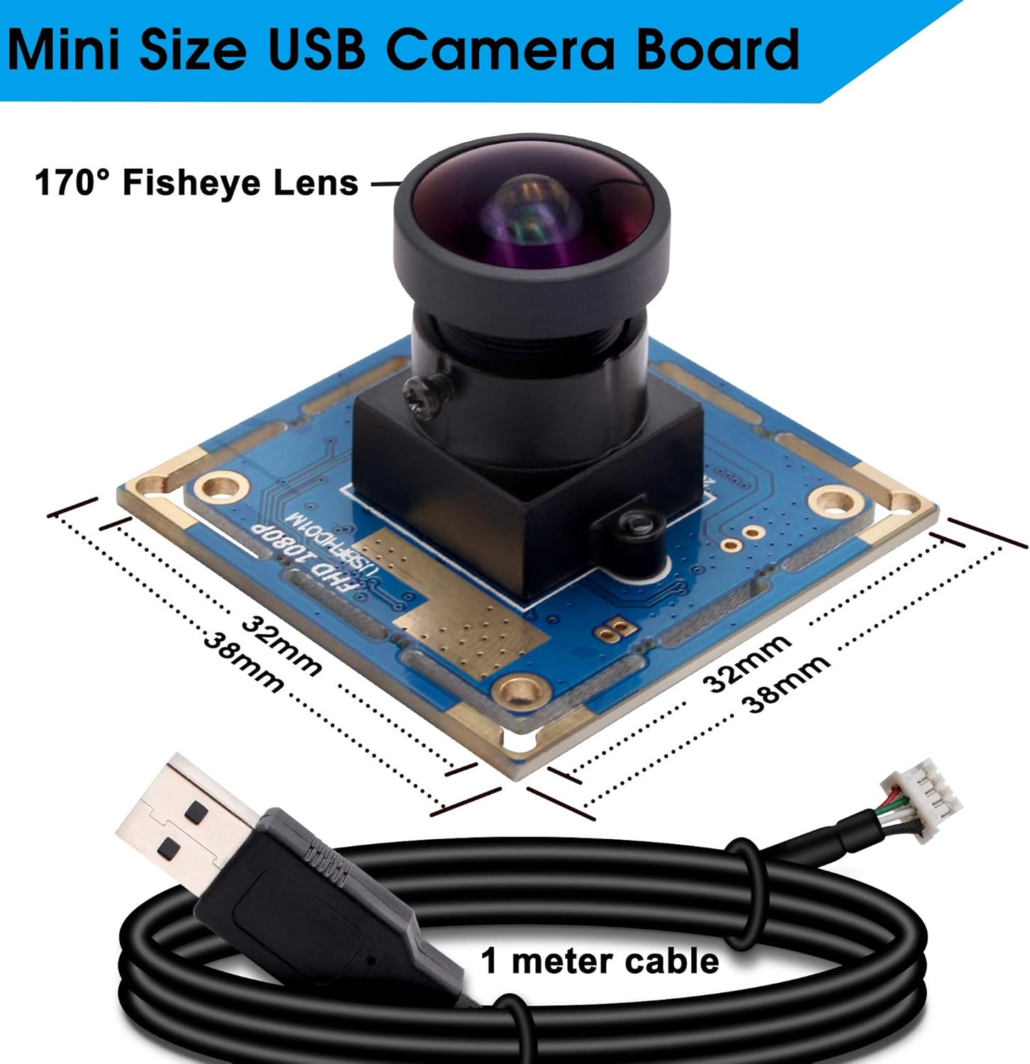 SVPRO USB Camera Board - 1080P Wide Angle Camera Module with Fisheye Lens, FOV 150 Degree, CMOS OV2710, 30/60/100fps for Android, Linux, Windows, Mac OS
