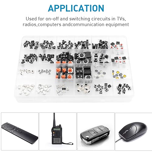 Miniatura 23 de QTETAK - Juego surtido de 200 piezas de 10 valores micro momentáneos con botón táctil