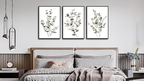 Miniatura 7 de Arte de pared botánico enmarcado grande – Decoración de pared de hojas de eucalipto de 16 x 24 pulgadas, juego de 3 impresiones de pintura de vida