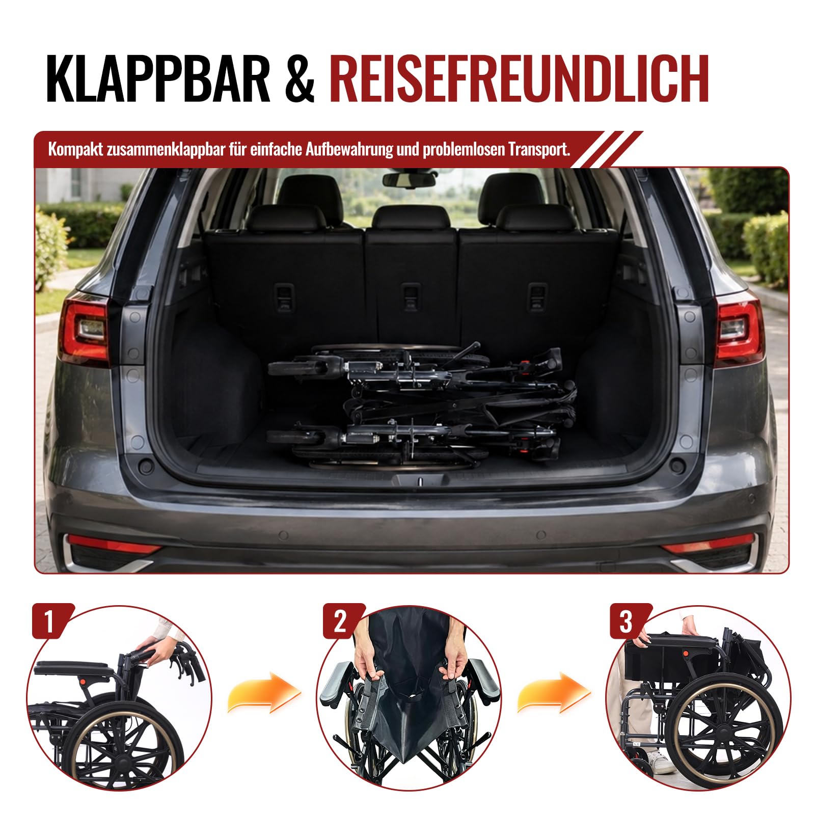 M4 Rollstühle mit Selbstantrieb, Rollstuhl Faltbar Leicht mit Doppeltem Sitzpolster, Schockabsorbierenden Vorderrädern, Leichtes Aluminiumgestell, Für Erwachsene