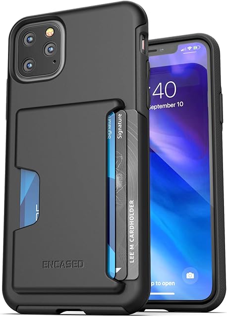 ENCASED iPhone 11 Pro Max Wallet Case (2019) Shockproof Cover with Card Holder Slot (4 Credit Cards Capacity) Black