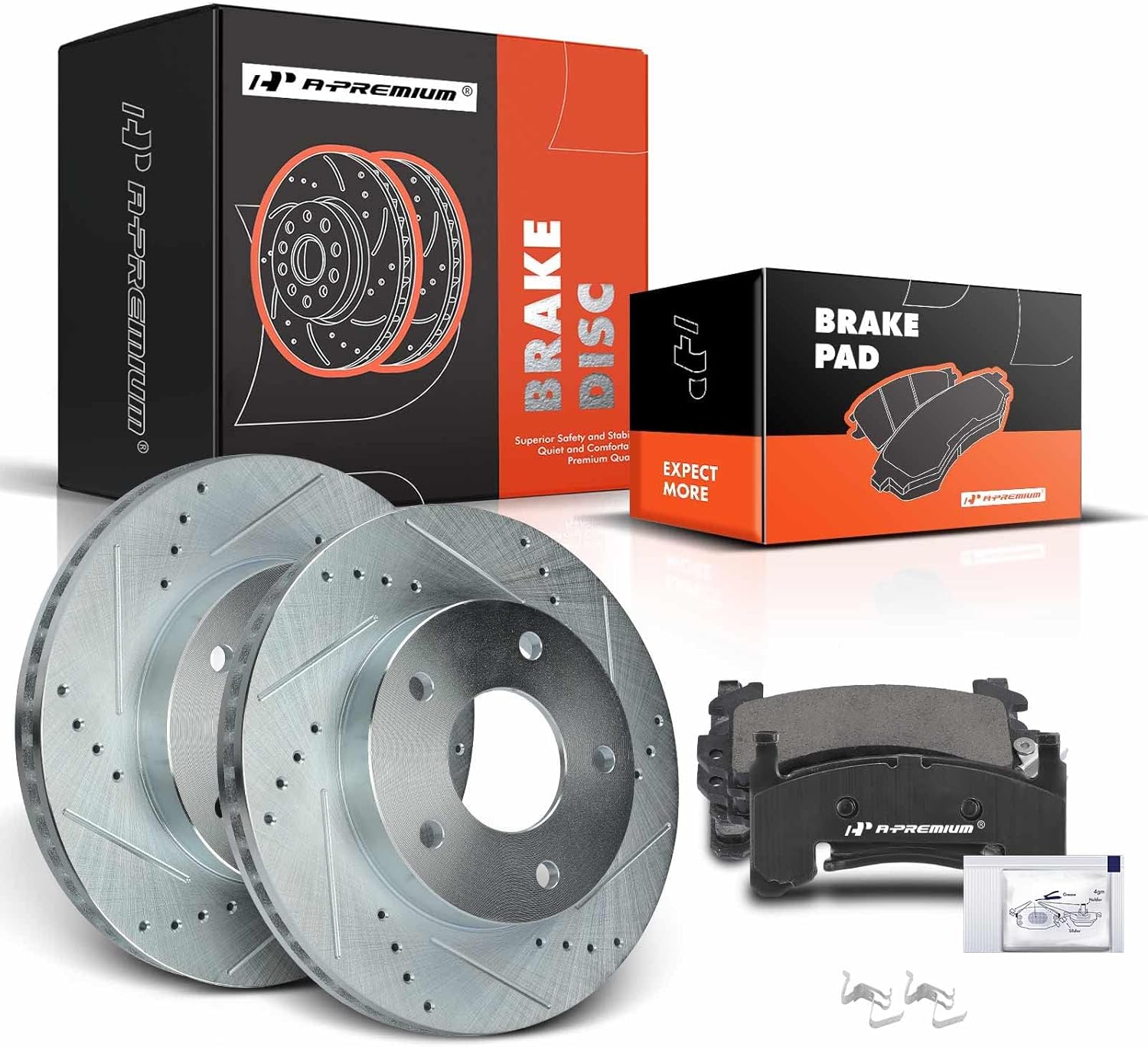 A-Premium 10.50 in (266.7mm) Drilled and Slotted Disc Brake Rotors + Ceramic Pads Kit Compatible with Chevy, GMC, Buick, Cadillac and Oldsmobile - Models Blazer, S10, Jimmy, Sonoma, Syclone