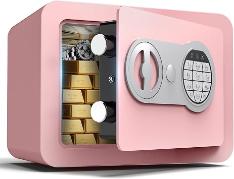 Small Safes for Home Small Safe Box Mini Safe with Coin Slot Personal Safes for Money Cash Documents Kids Safety Box with Digital Keyboard & Sensor Light Caja Fuerte Para Dinero 0.23 Cubic pink