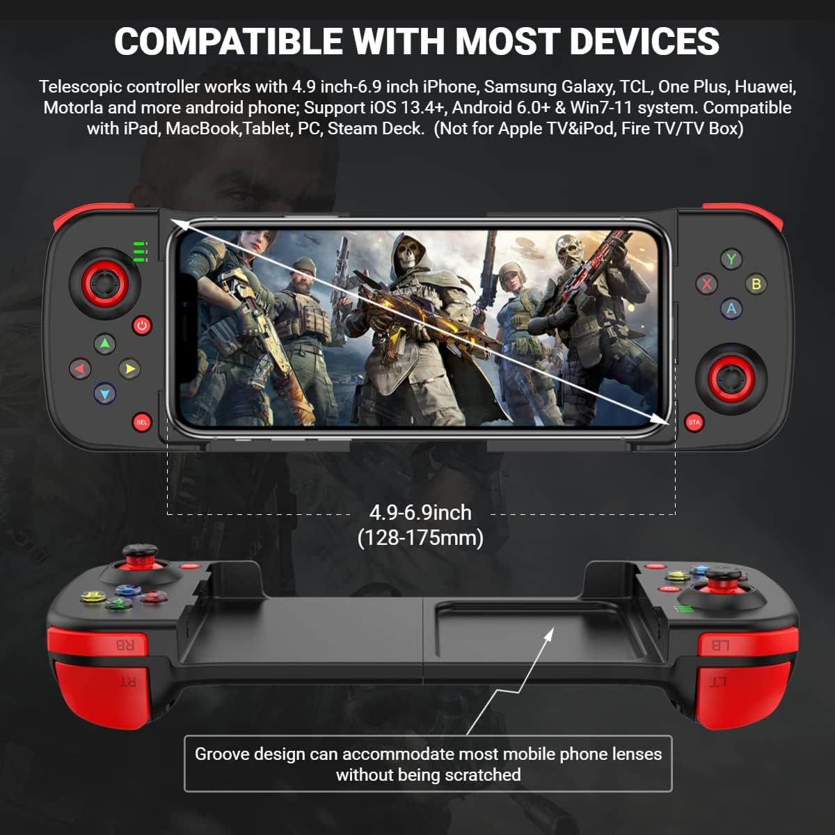 arVin Game Controller for iPhone 14/14 Plus/14 Pro/14 Pro Max/13/12/11, iPad, MacBook, iOS, Android, Samsung, One Plus, TCL, Tablet, PC, Wireless Gamepad Joystick for Call of Duty, Apex -Direct Play