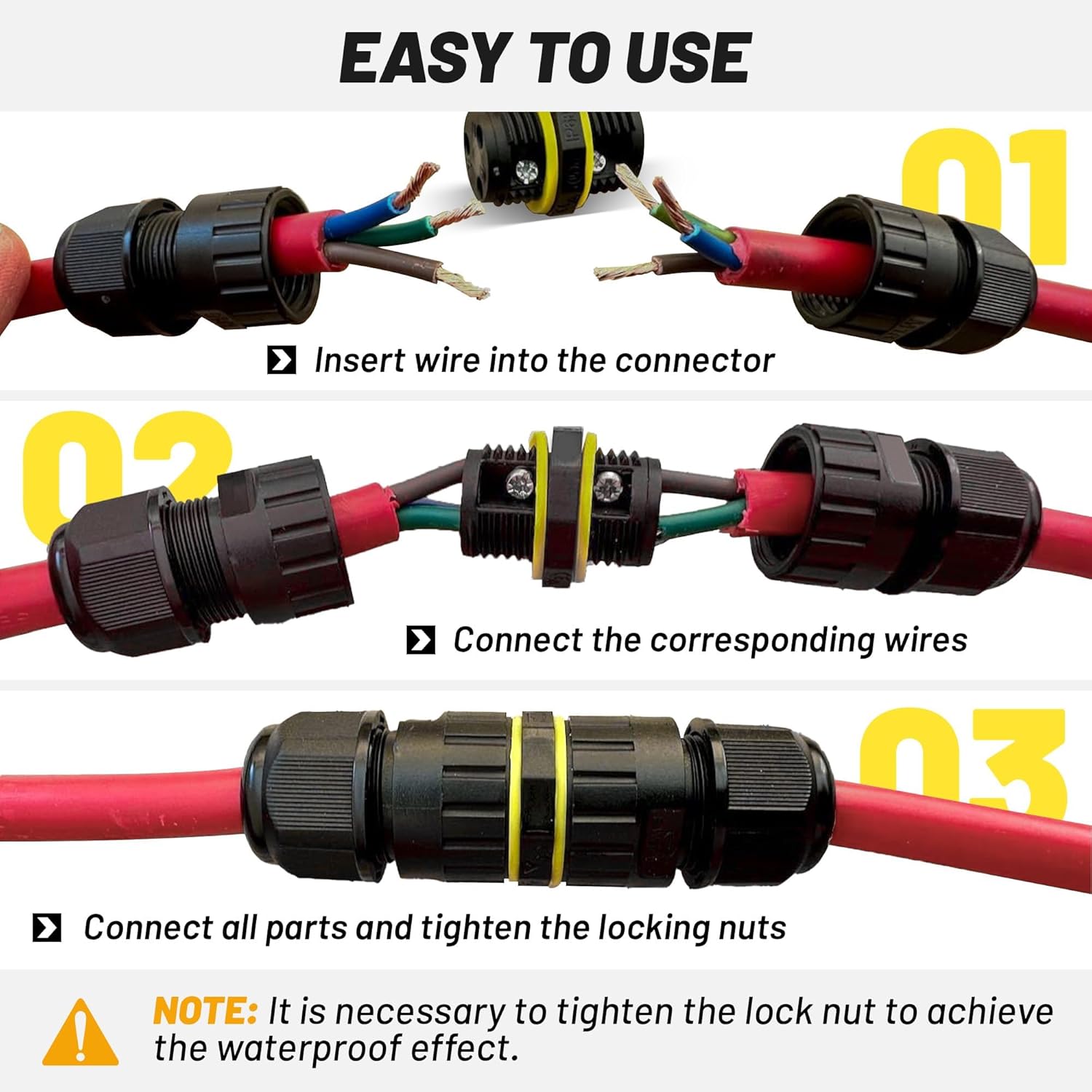 Oyviny 3 Pole Electrical Junction Box IP68 Waterproof, UL Certified M20 Wire Connector for 5-12mm Wire Range, Flame Retardant 3 Pin Outdoor Junction Box Connector for Repairing Extension Cord(4PCS)