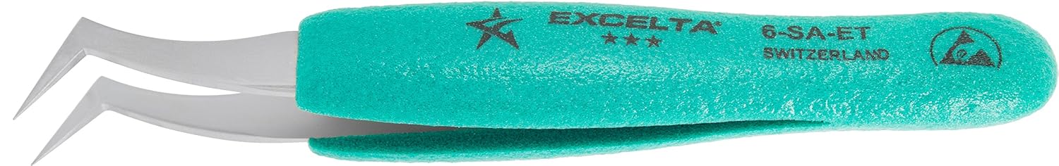 Excelta - 6-S - Tweezers - Flat Sharp Point - Angulated - Three Star - SS, 0.06" Height, 0.39300000000000002" Wide, 4.5" Length
