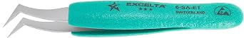 Excelta Ergo-Tweeze 6-SA-ET Tweezers, Flat Sharp Point, Angulated