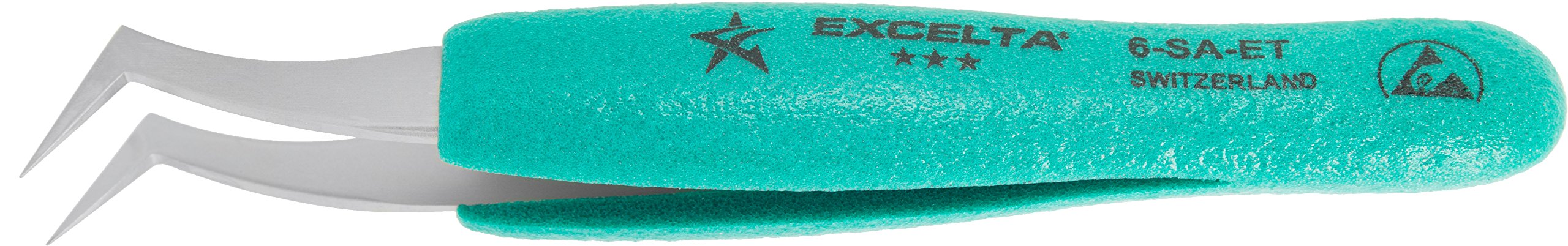 Ergo-Tweeze (ERGPL) – 6-SA-ET – Pinzas – Punta afilada plana – Anguilada – Tres Estrellas – Anti-Mag. SS – Ergonómica, altura de 0,5" de ancho, 5" de longitud