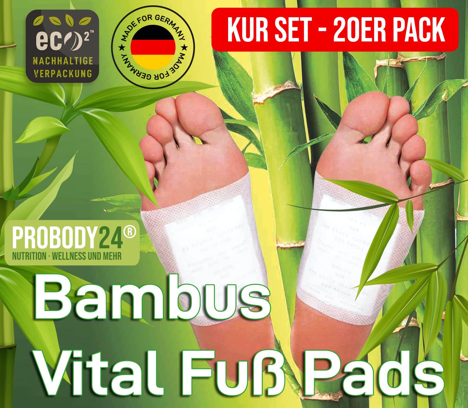 ProBody24 Bambus Vital Fupflaster, 100% natrliche Inhaltsstoffe,  Wellness Fupads 20 Stck : Amazon.de: Drogerie & Krperpflege
