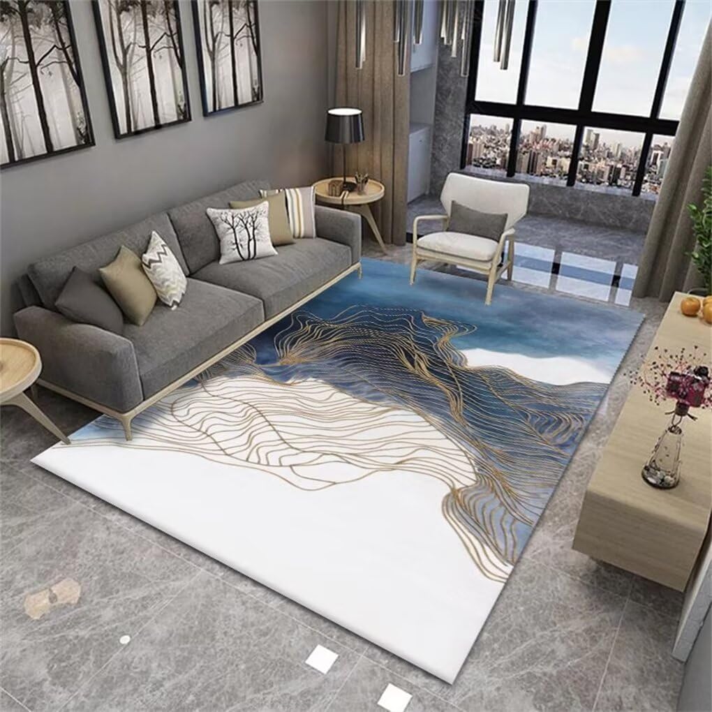 Tapis de chambre 200x300 cm bleu à motif rayé abstrait pour ado
