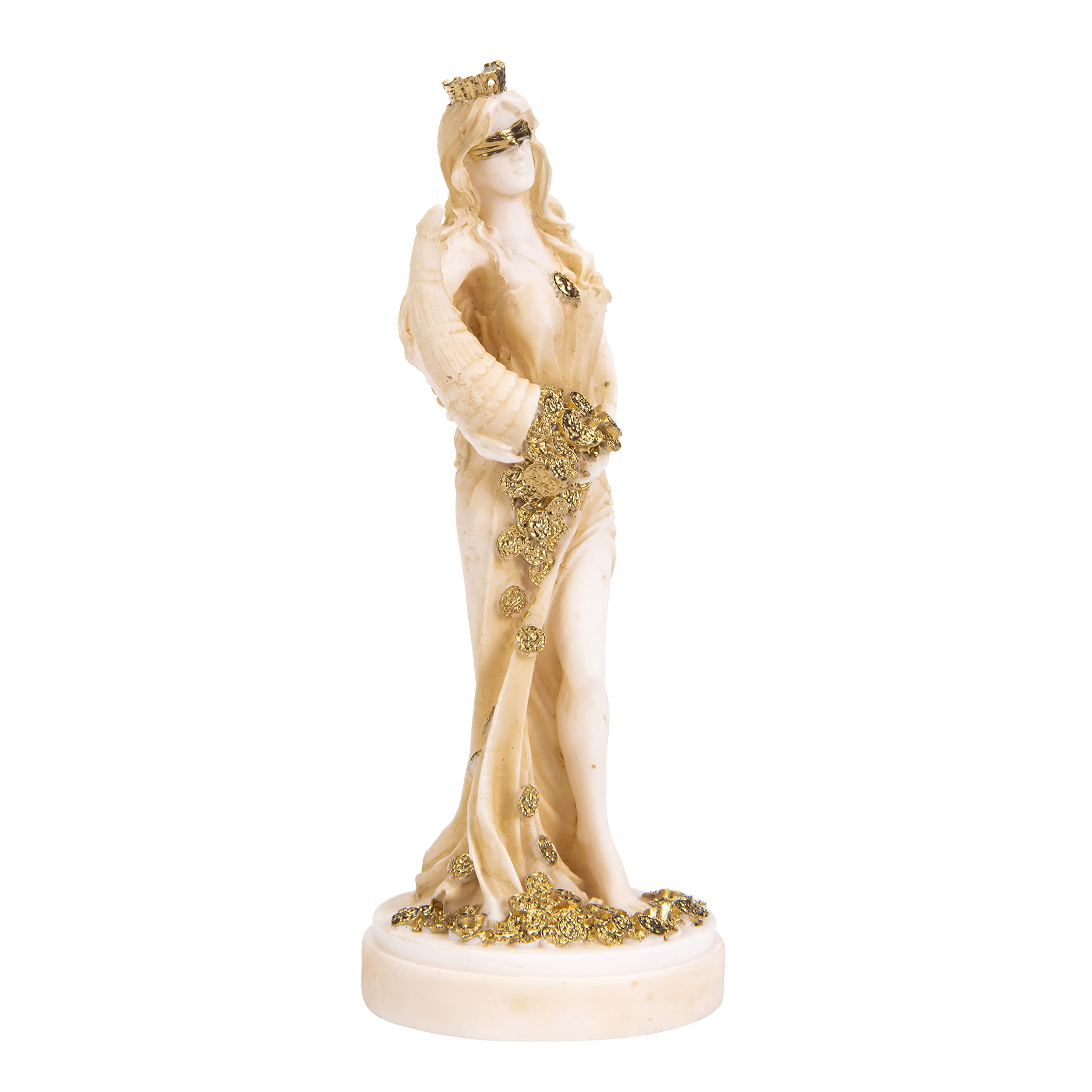 BEAUTIFUL GREEK STATUES Dea della ricchezza Tyche Lady Fortuna statua dorata in alabastro 15,9 cm