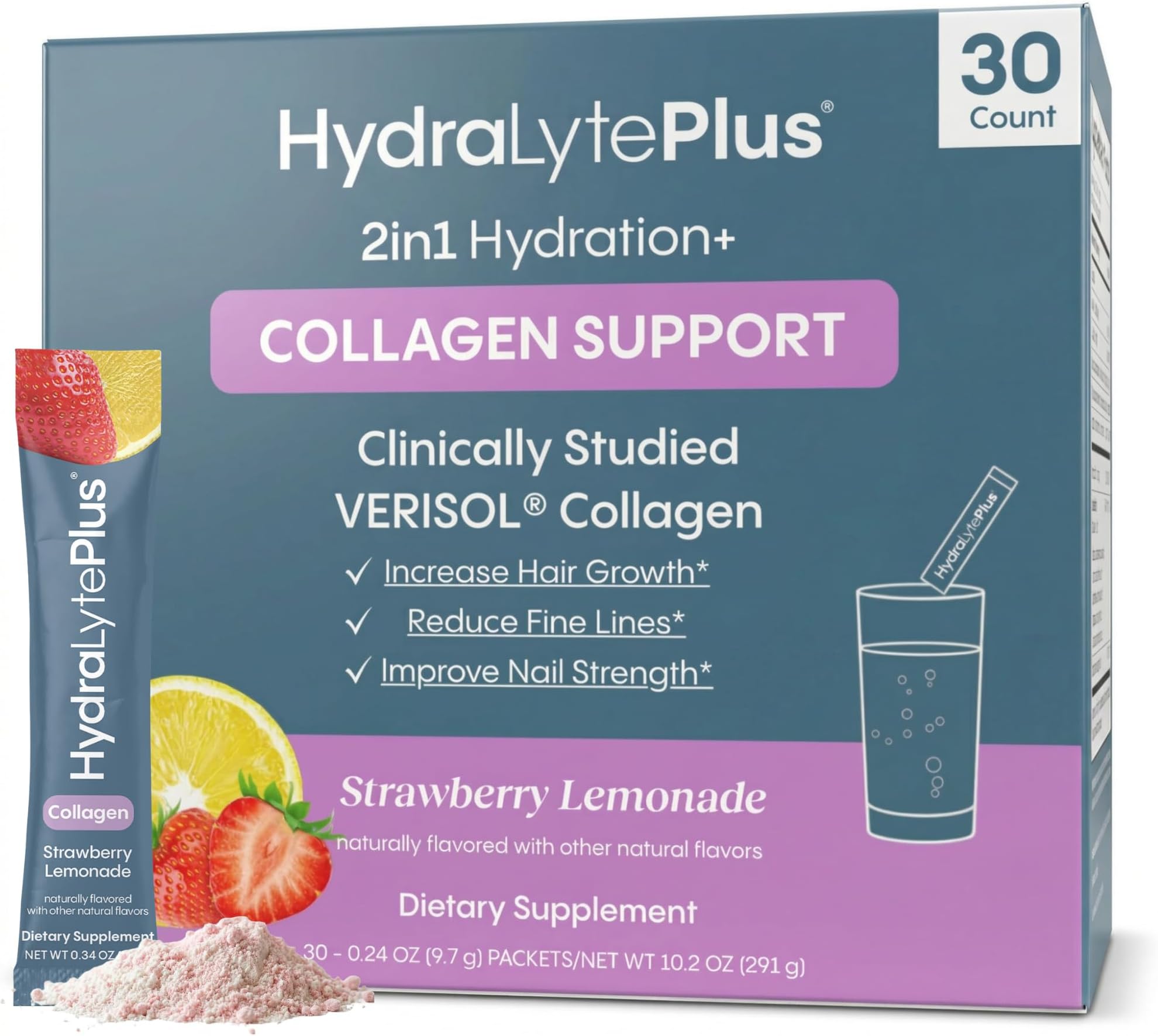 Verisol Collagen Packets with Electrolytes, Hydration Packets with Collagen for Women and Men, Electrolytes Powder with Collagen for Travel and Daily Hydration with Vitamin C (30 Count)