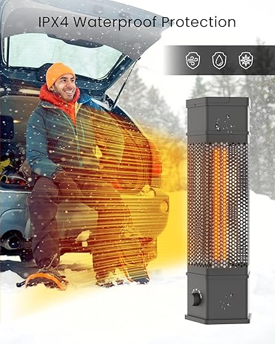 Miniatura 7 de Calentador eléctrico de patio para uso en interiores y exteriores, calefacción integral de 360, calentador de torre infrarrojo de 1500 W, protección