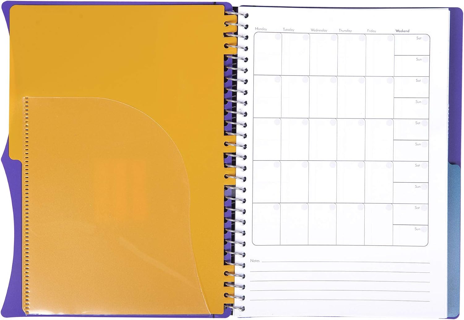Mintra Office Durable PREMIUM Spiral Notebook, ((Purple, 2 Subject (6in x 9.5in)), Wire, Fabric Covered Coils, No Snags, Removable Adjustable Pocket Dividers, Ruler, Organization, Customizable