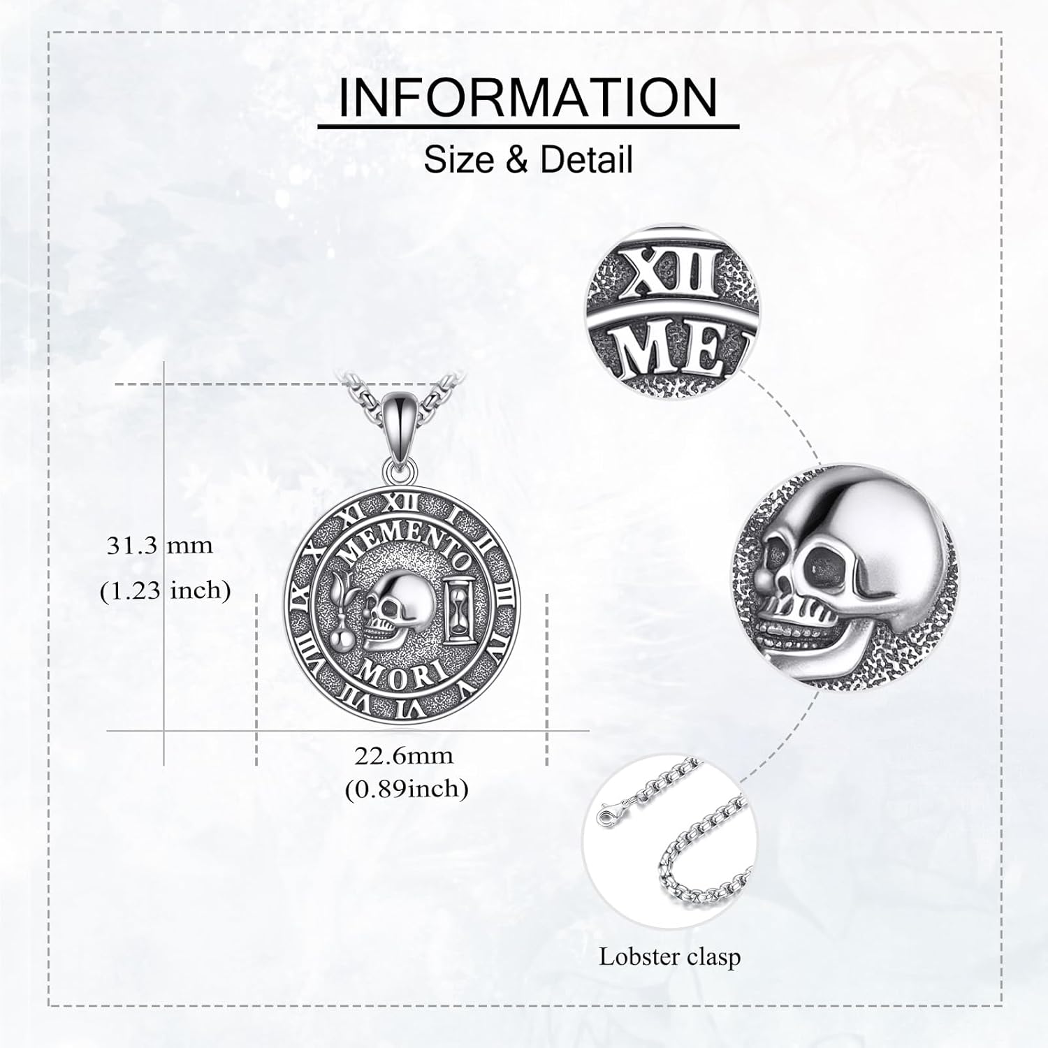 YAFEINI Memento Mori Necklace Sterling Silver Skull Pendant Gothic Momento Mori Jewelry for Women Men - Image 5