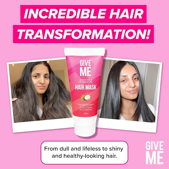 Give Me Cosmetics, Hair Mask for Dry Damaged Hair, Argan & Coconut Oil, Deep Conditioning, Intensely Hydrating Formula, Smoothes & Repairs, Salon Finish
