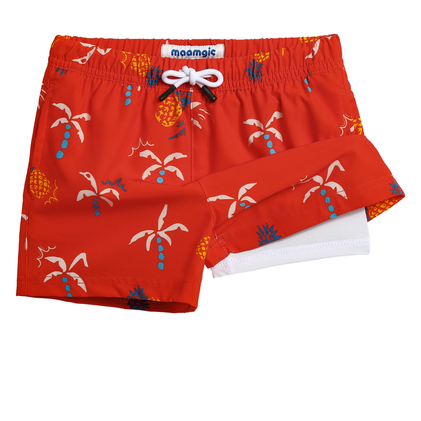 MaaMgic Jungen-Badeshorts, 2-in-1-Boxershorts, Kompressionsfutter, Kleinkind-Badehose, dehnbar, schnell trocknend, Anti-Scheuer-Badeanzüge mit Taschen