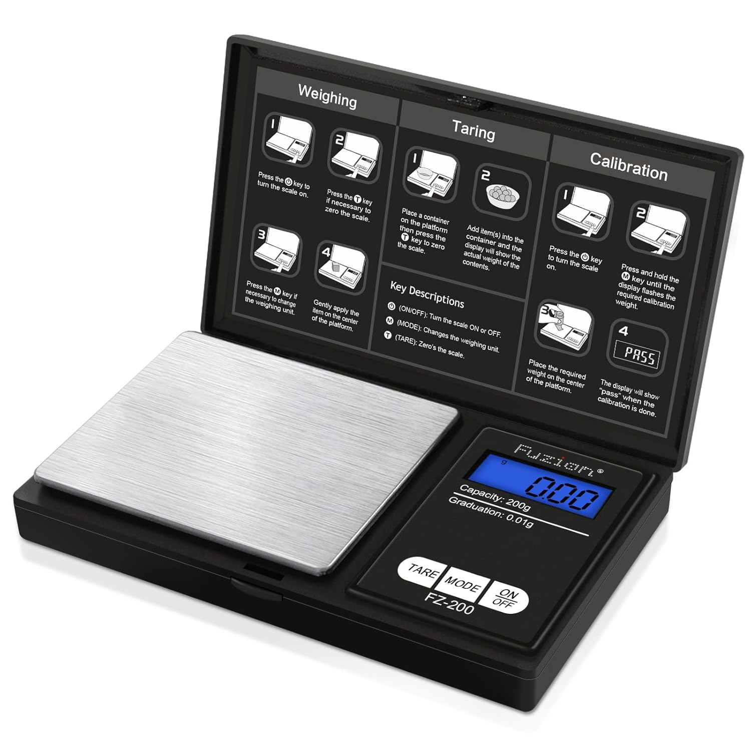 Fuzion Digital Pocket Gram Scale 0.01g x 200g, with 100g Calibration Weight