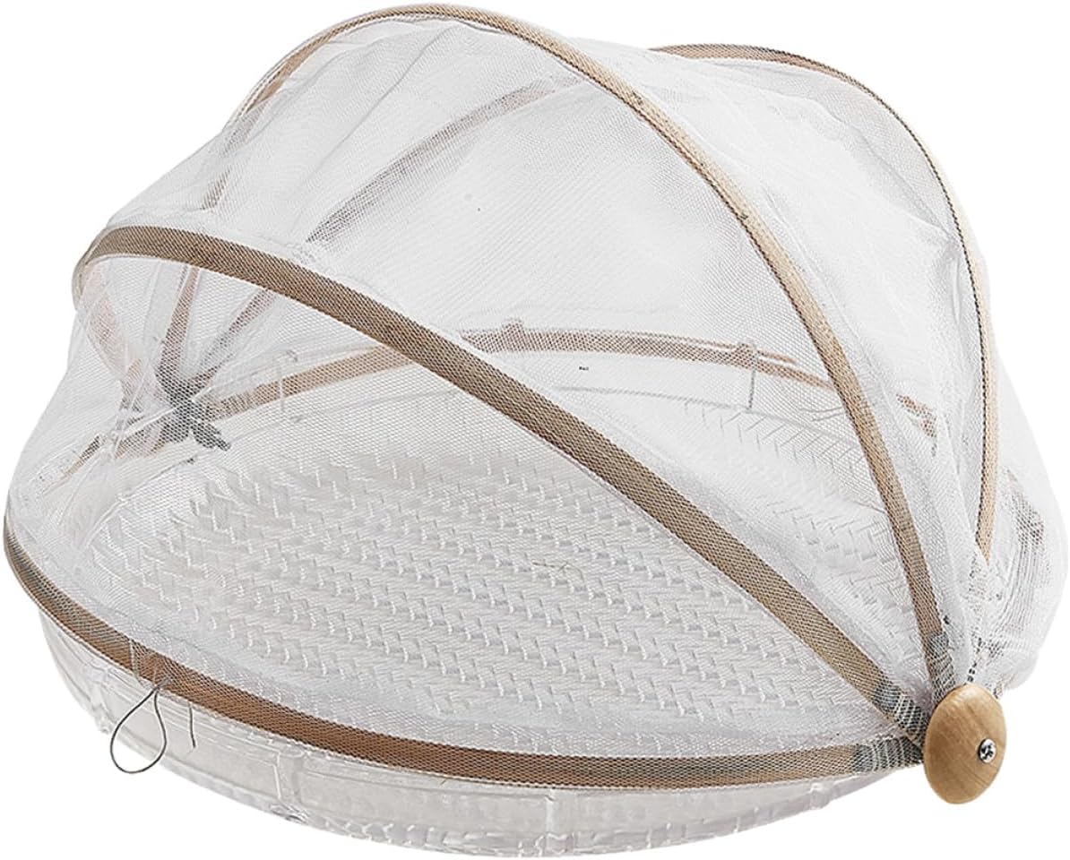 Ipetboom Woven Food Drying Basket with Glass Mesh Cover, Picnic Snack Storage Tray, Kitchen Basket for Outdoor Drying and Serving