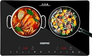 Geepas Double Induction Cooker, 2800W – Digital Induction Hob w/LED Touch Display & Timer, Temperature Settings, Black Frosted Glass Panel, Safety Lock – 2 Year Warranty