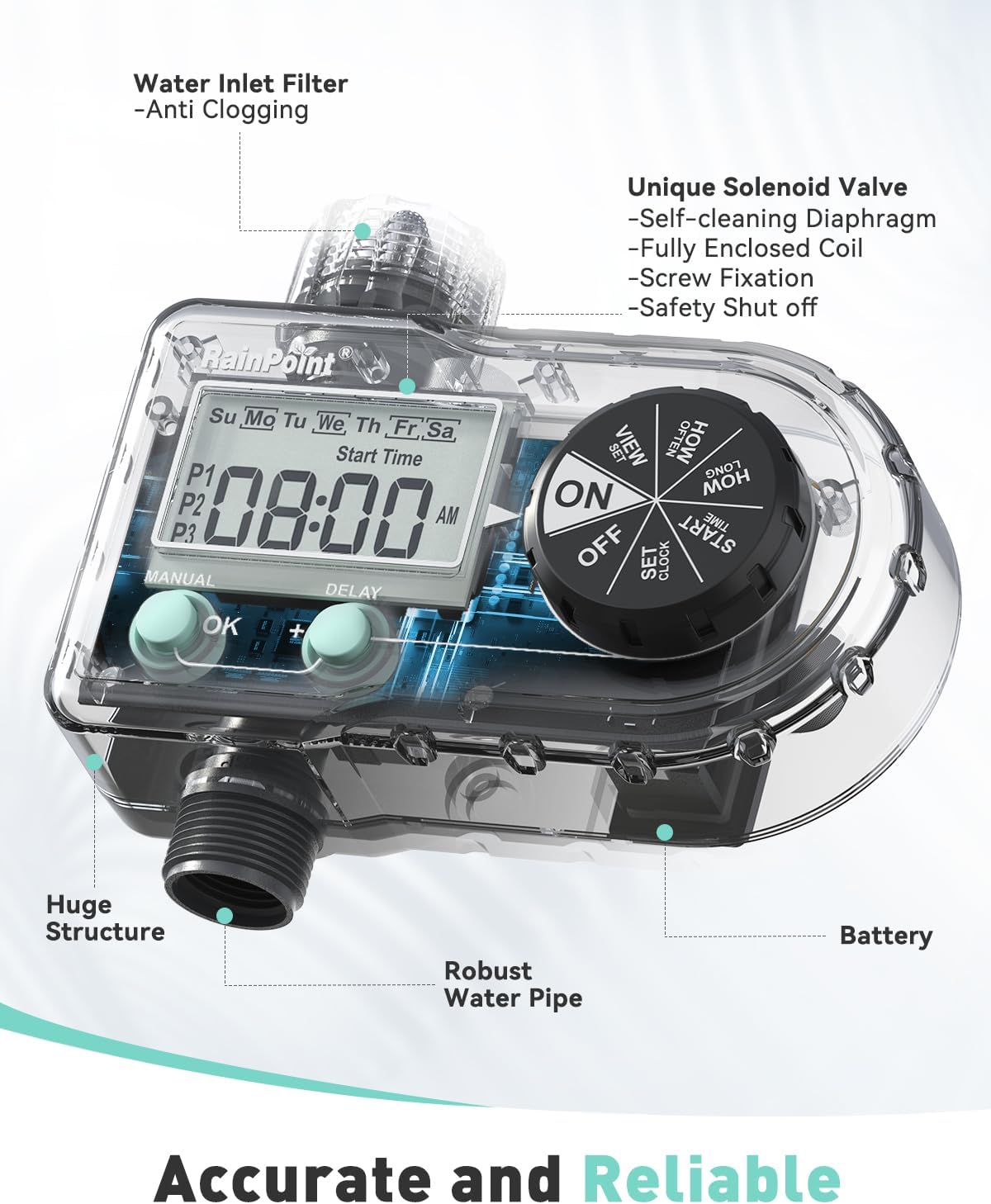 RAINPOINT Sprinkler Timer, Hose Timer with 3 Individual Programs, Water Timer for Garden Hose Faucet, Programmable Automatic/Manual Irrigation System, for Specific Days or Daily Outdoor Lawn Watering