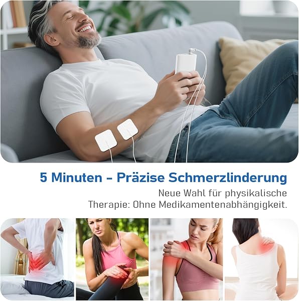 TENS Gerät Schmerztherapie, 5-in-1 Reizstromgerät (TENS/EMS/IF/RUSS/DIY) zur Schmerzlinderung durch elektrische Nervenstimulation, mit 80 Massageprogrammen, 2 Kanäle und 8 Stück Elektroden Pad - 4