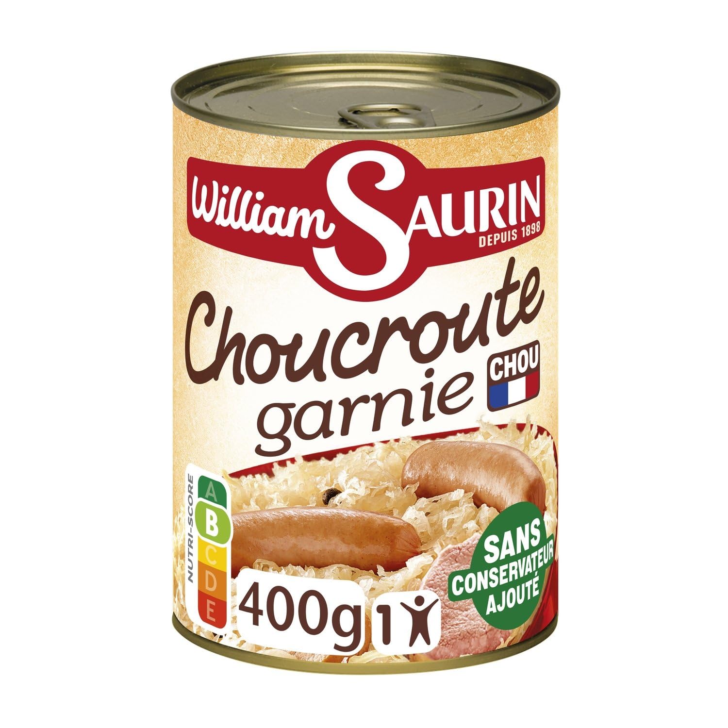 WILLIAM SAURIN – Choucroute Traditionnelle Garnie, Saveur Authentique et Prête à Déguster (Boîte 400g) - Le Lot De 4