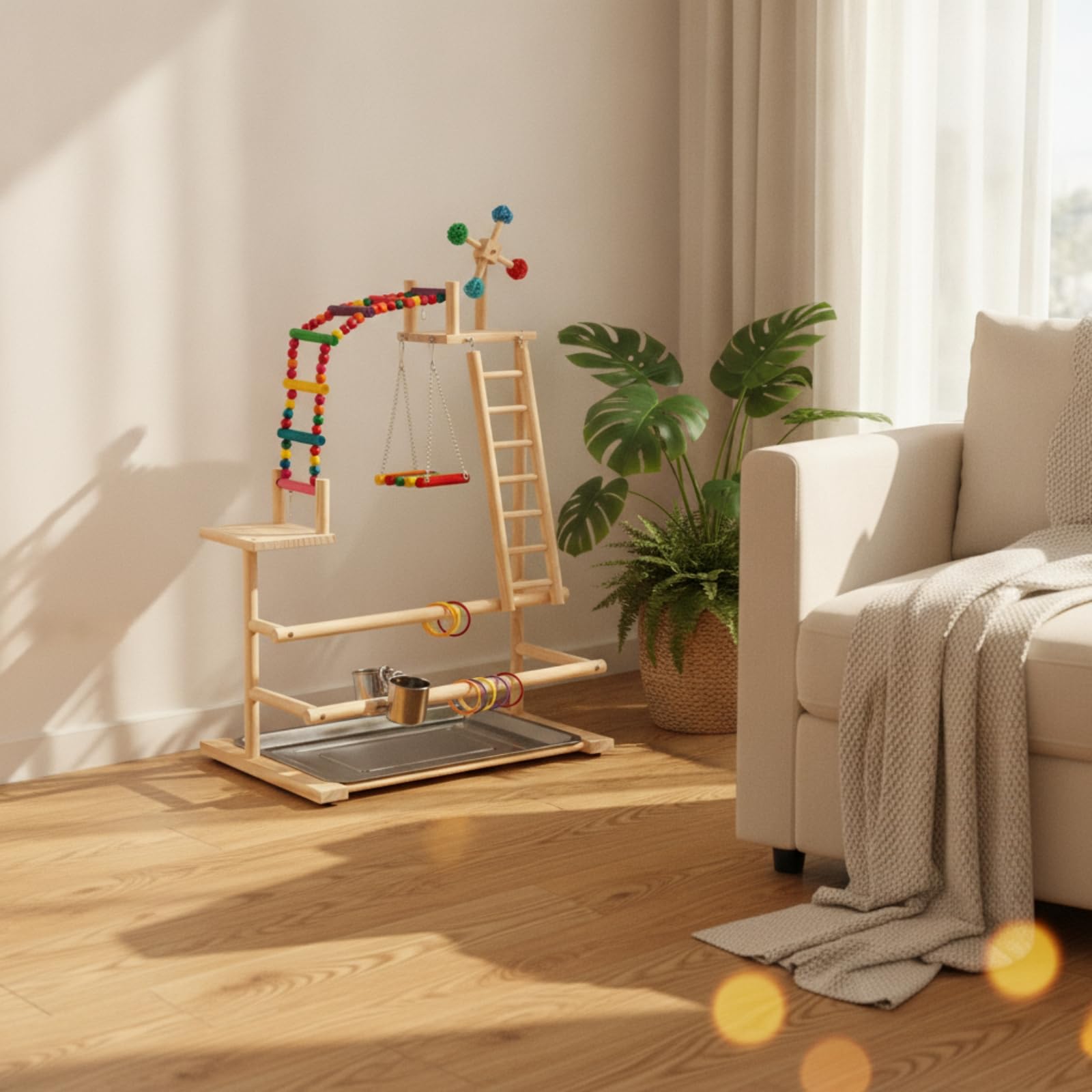 Perchoir sur Pied avec Balançoire Multinivea Aire Je avec Plateau Stable Perchoir Balançoire pour Salon